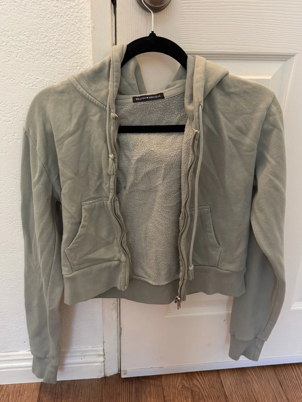 Brandy Melville Sage Green Cropped Christy Zip Up